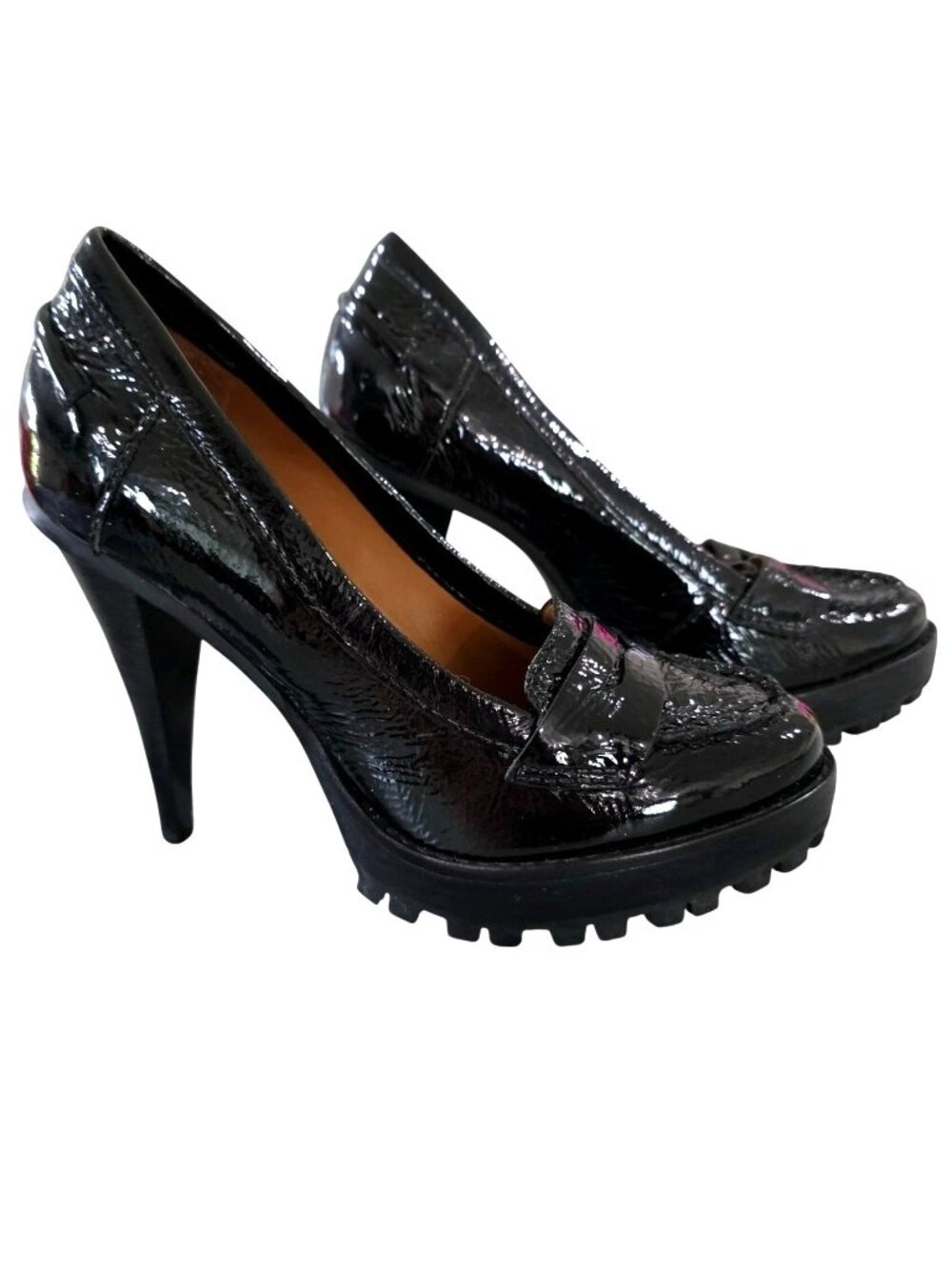 Kors Michael Kors Black Patent Leather Womens Loafer Style Platform Heels Size 6